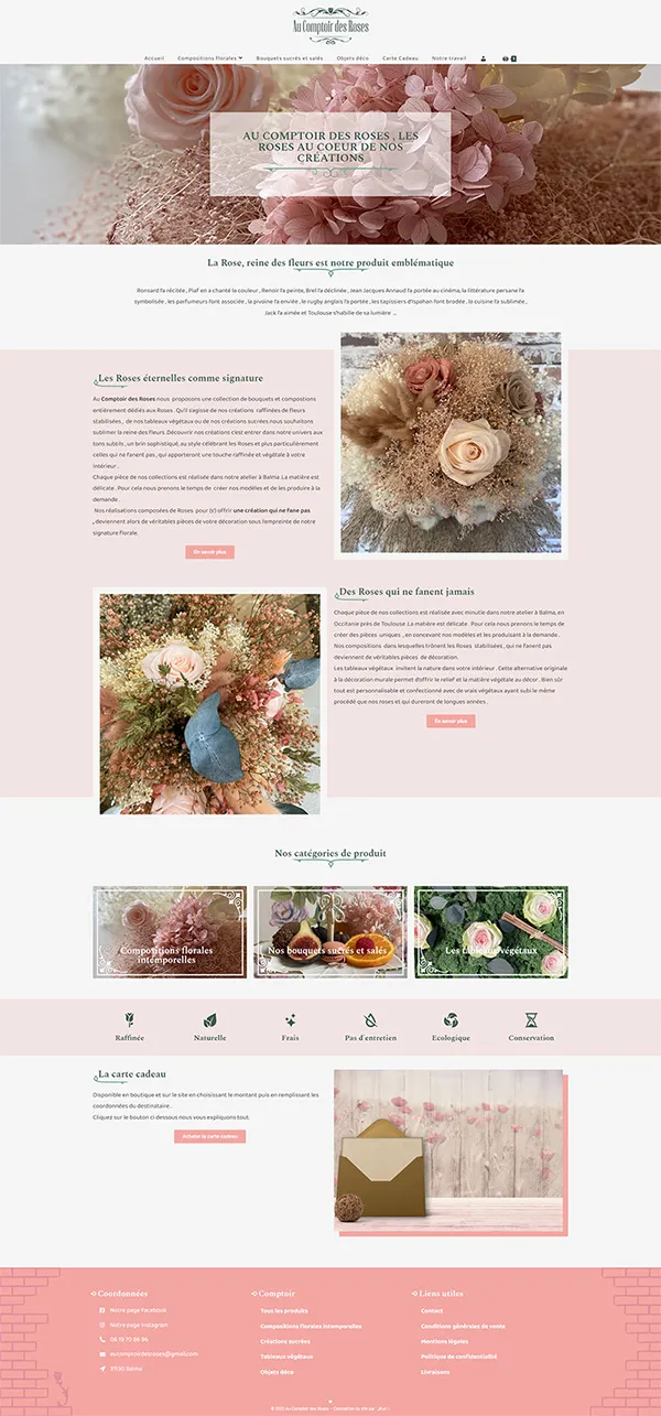 Site e-commerce Au Comptoir des Roses : Accueil