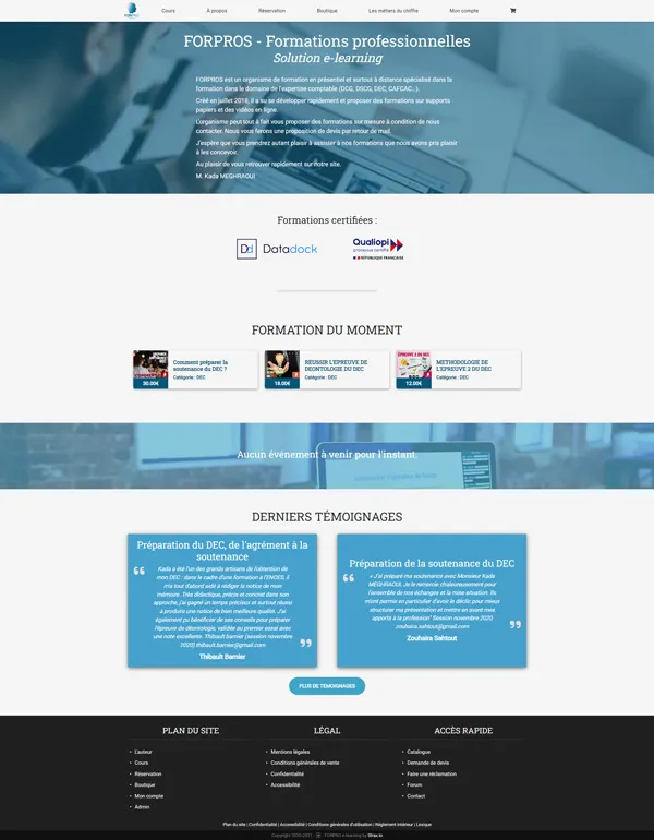 Plateforme de formation en ligne : Accueil