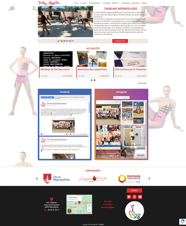 Calendriers et site web pour un club de twirling : Accueil